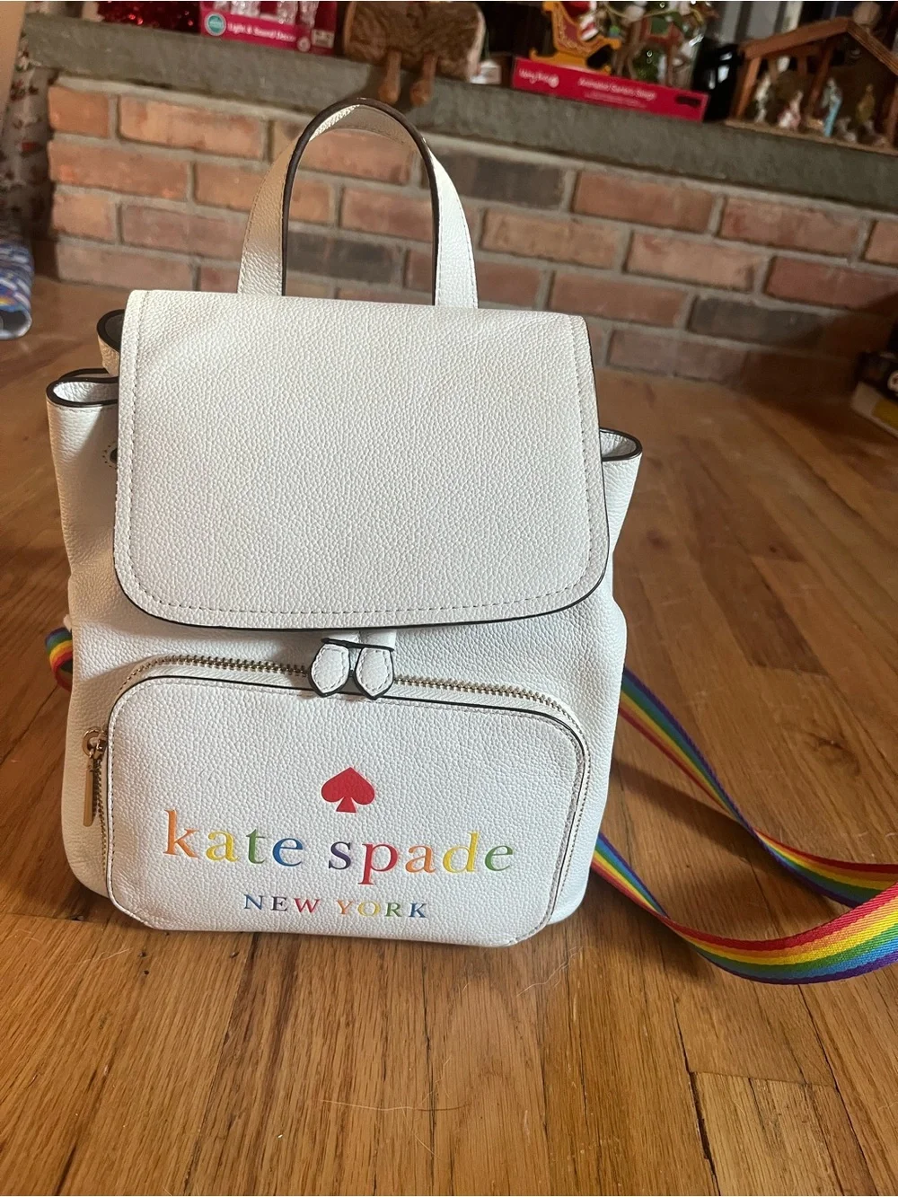 Kate spade White Pebbled Rainbow  Leather Mini Backpack